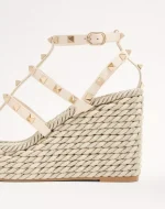 Valentino Rockstud Calfskin Wedge Sandal With Straps 95 Mm - Image 2